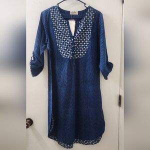 New Fabindia Indigo Blue Embroidered Women's Dress, Size Medium.
